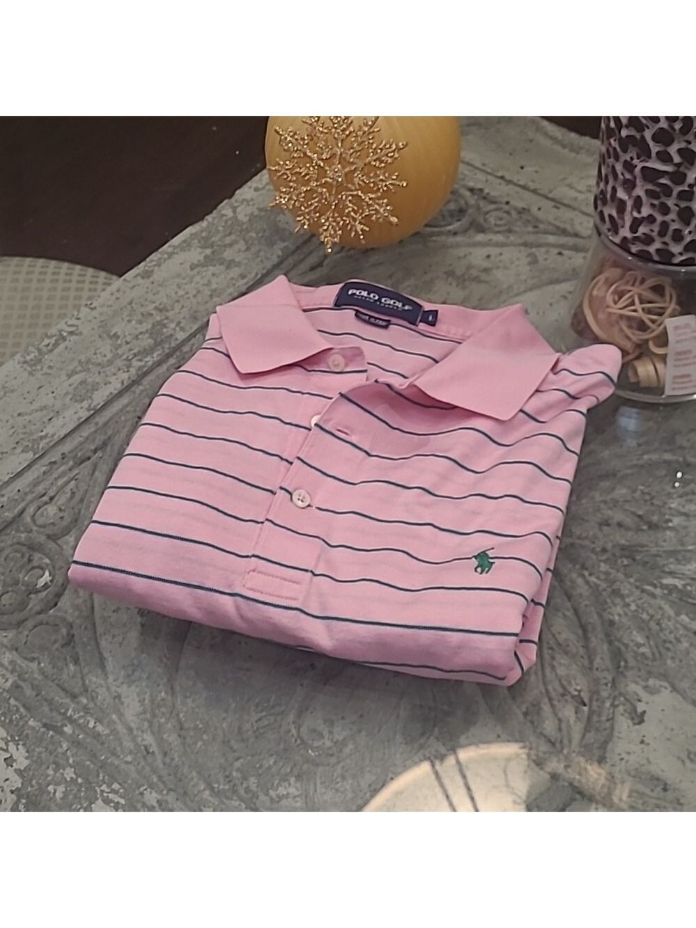Ralph LAUREN GOLF men's Pink Striped Polo Golf Shirt Large